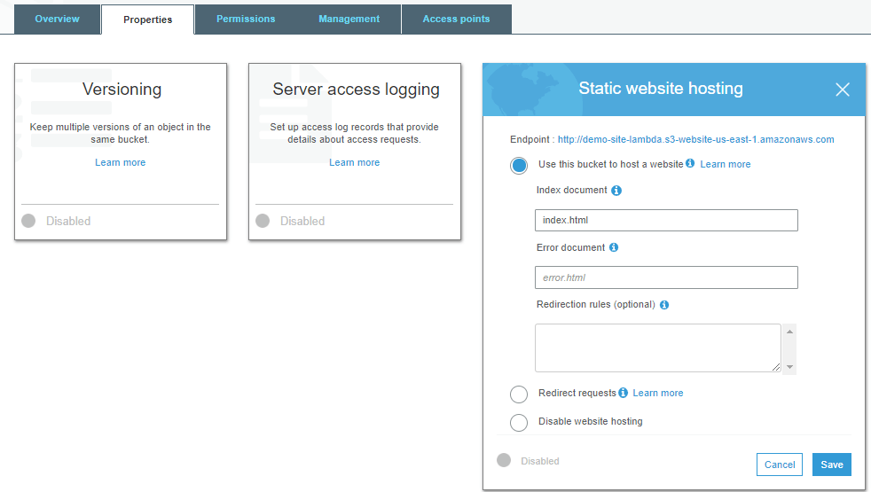 Enabling S3 for a website