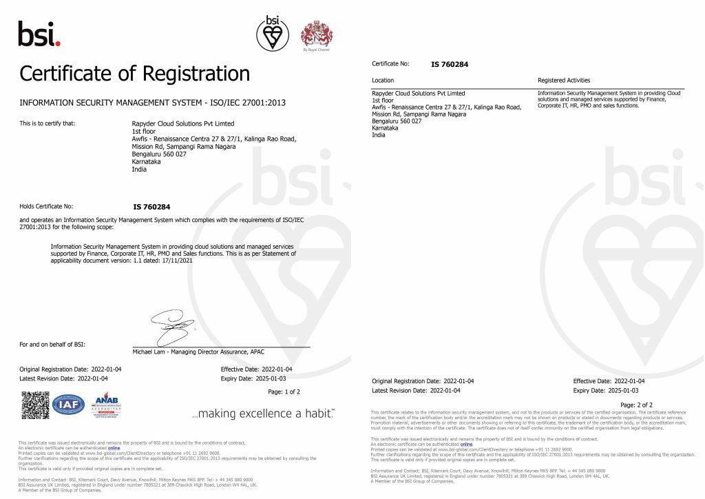 bsi. certificate of registration