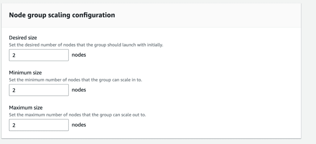 Setting Node Group scaling configuration