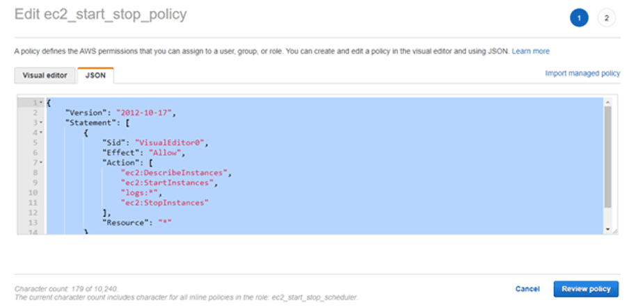 Editing EC2 start stop policy
